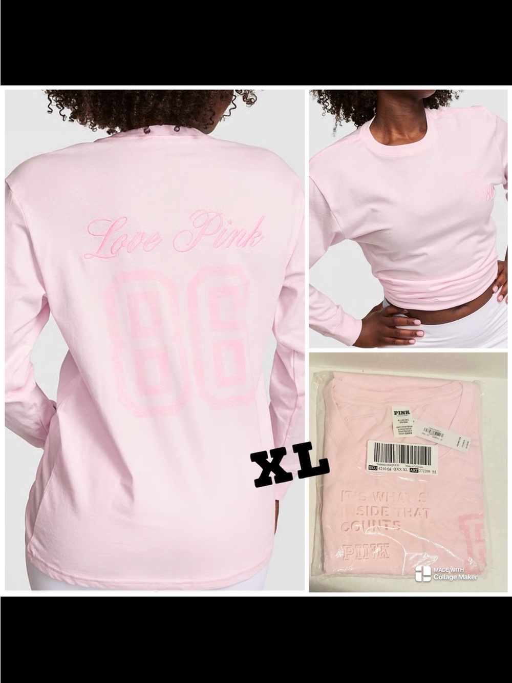 VS PINK NWT Pink Tulip Campus Cotton Long-Sleeve Tee